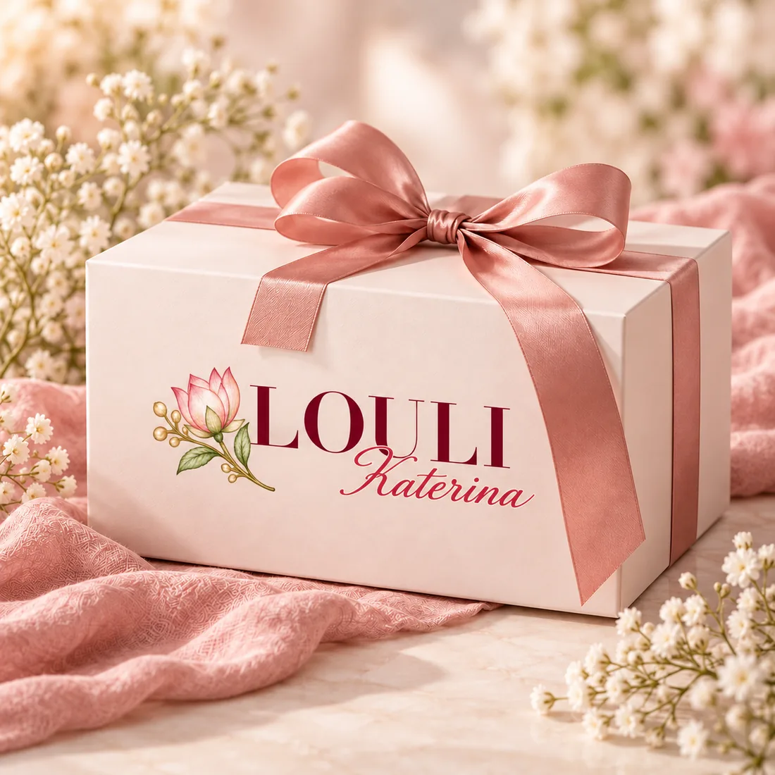 Caja de regalo Louli con lazo rosa